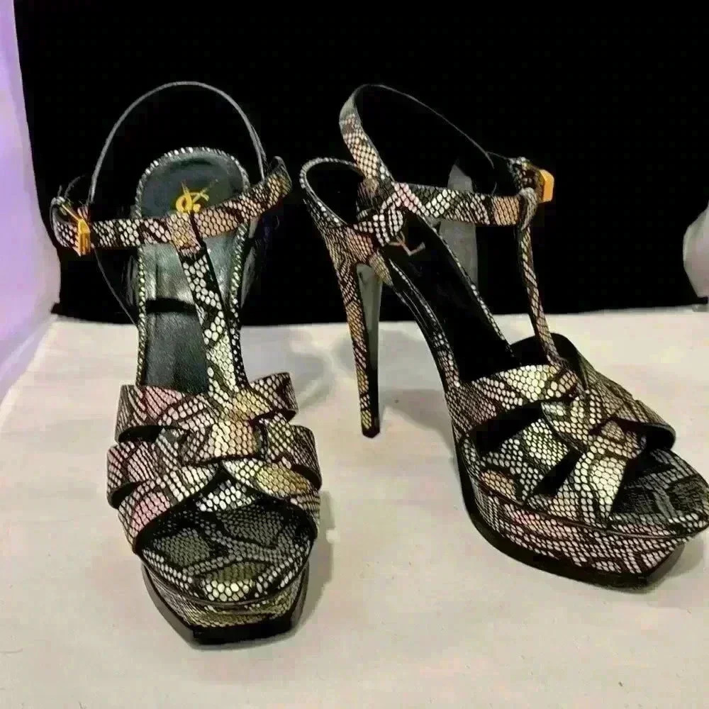 Yves Saint Laurent Tribute Python Print Platforms Size 38.5